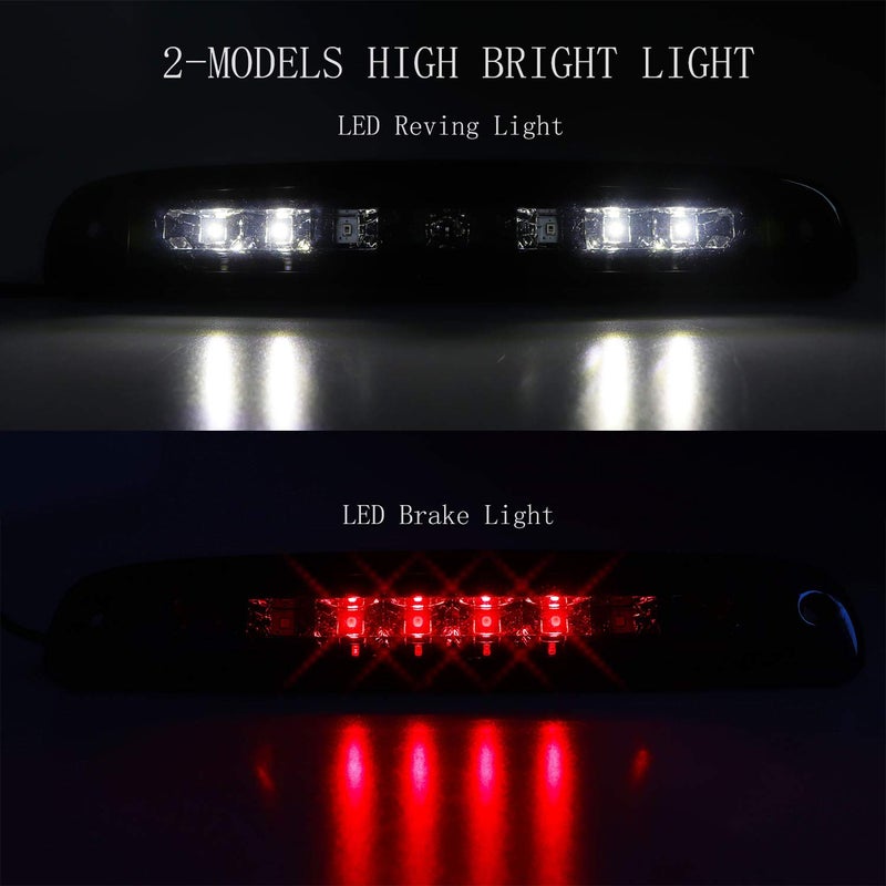 Tresound for 1997-2010 Dodge Dakota LED Bar 3rd Third Tail Brake Light Rear Cargo Lamp High Mount Stop light (Chrome Housing Smoke Lens) - Image 3